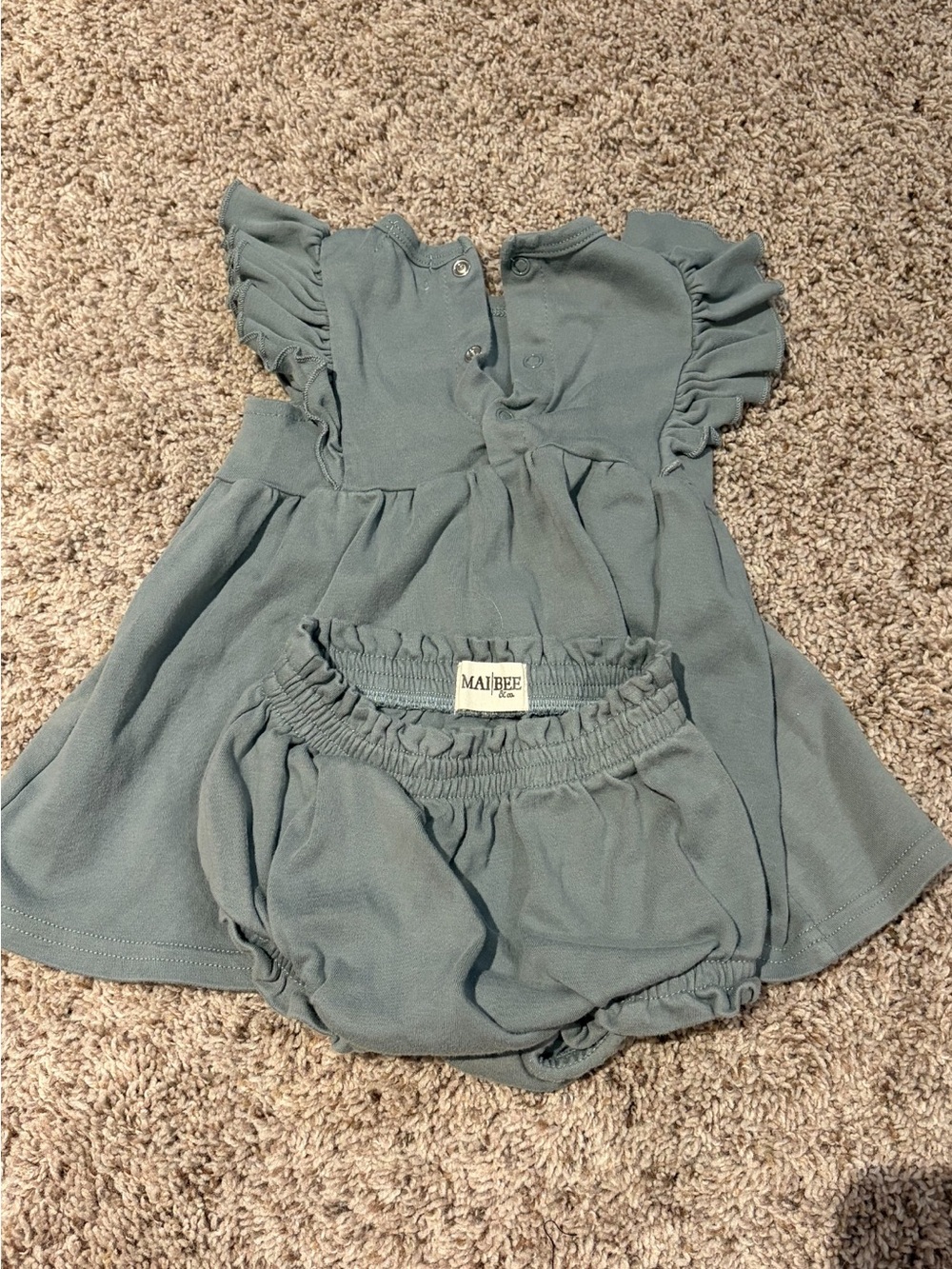 Kids Sage Green Ruffle Dress & Diaper Cover Set